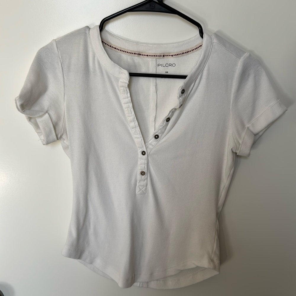PILCRO - WHITE V NECK TEE - XS